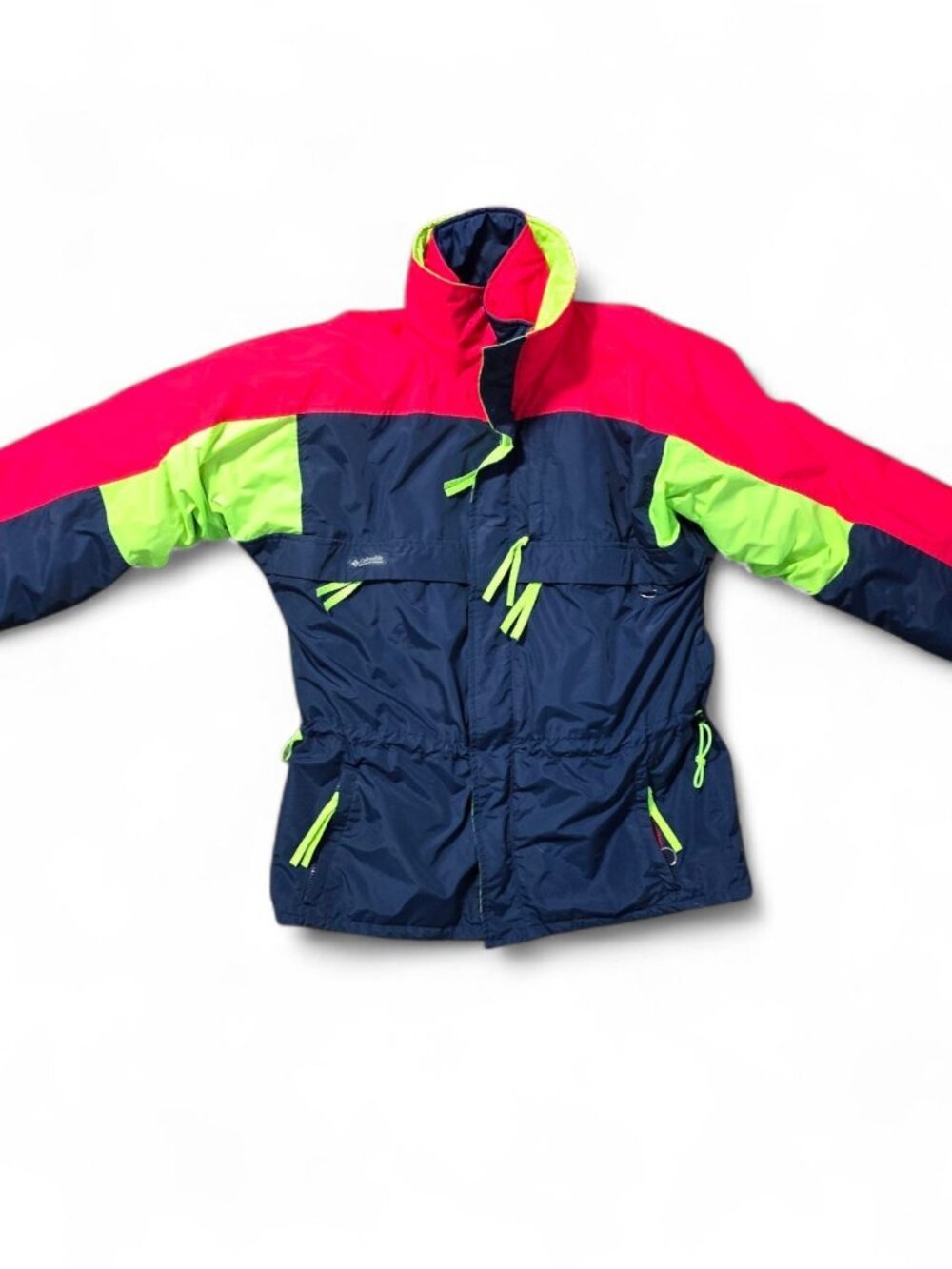 Columbia 2-in-1 Ski Jacket Mens Large 90sNeon Pink Green Blue Vintage - Picture 2 of 12